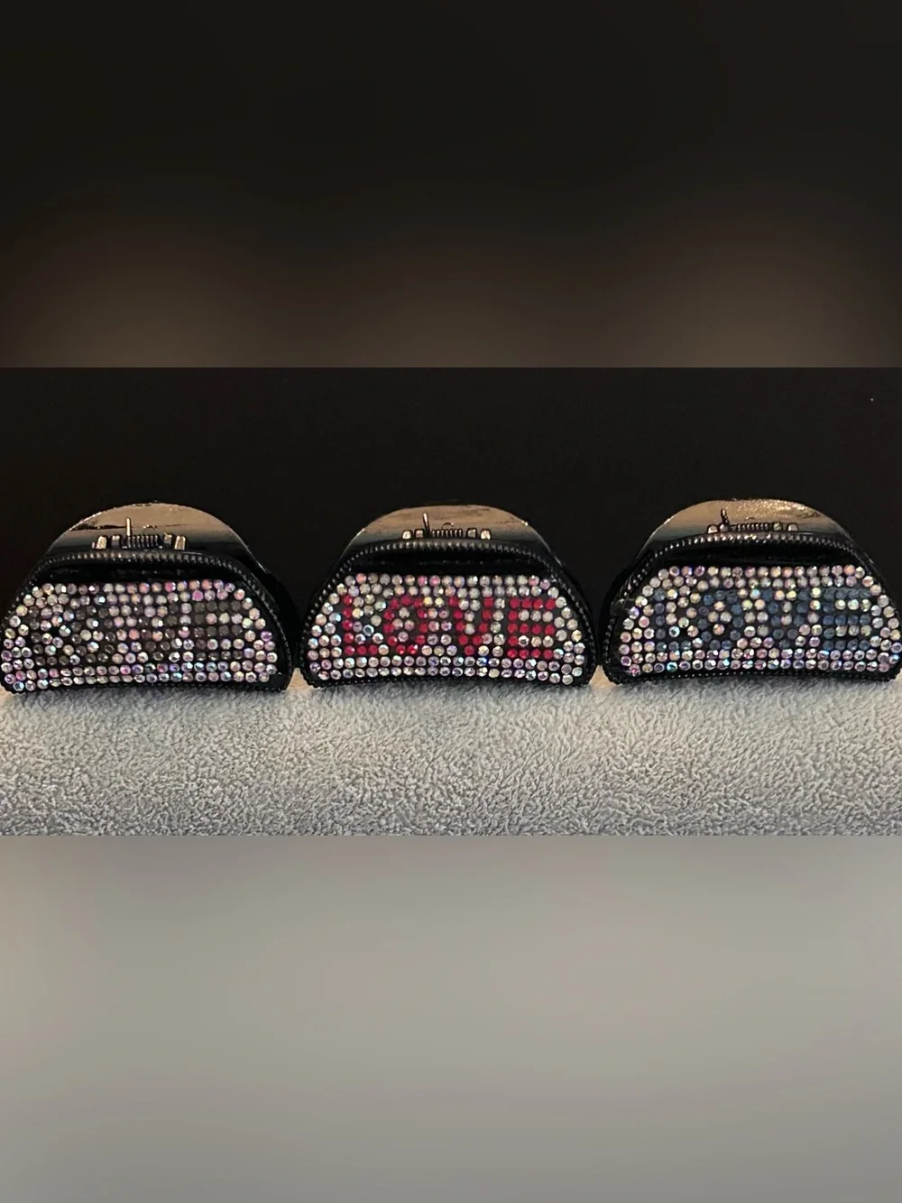 Embellished Crystal LOVE Hair Claw Clips Assorted Colors w/Aurora Rhinestones 6